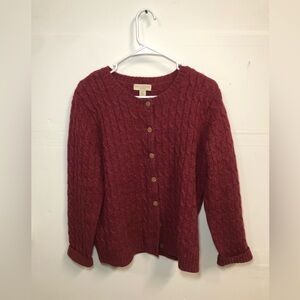 Appleseed's Rich Red Cable Knit Wool Cardigan Size Large Petite